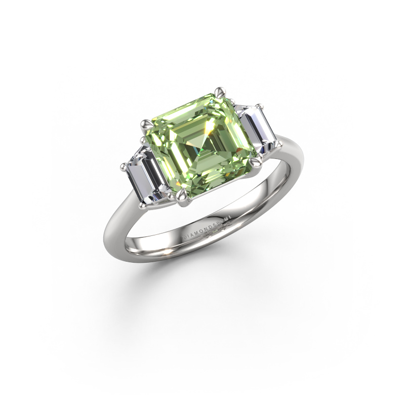 Image of Engagement ring Maggie ASC 950 platinum Green lab grown diamond 8 mm