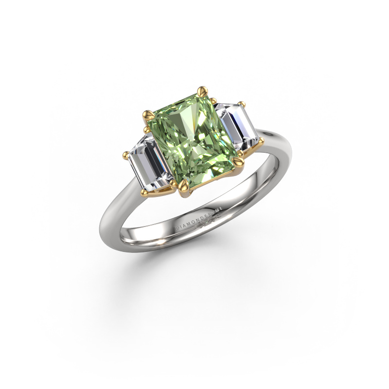 Image of Engagement ring Maggie RAD 585 white gold Green lab grown diamond 8x6 mm