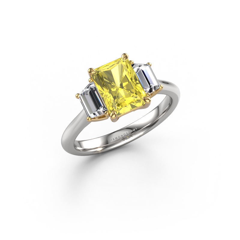 Image of Engagement ring Maggie RAD 585 white gold Yellow lab grown diamond 8x6 mm