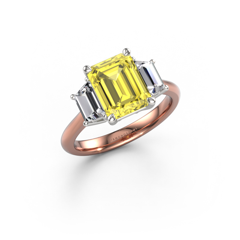 Image de Bague de fiançailles Maggie EME 585 or rose Diamants synthétiques jaune 9x7 mm