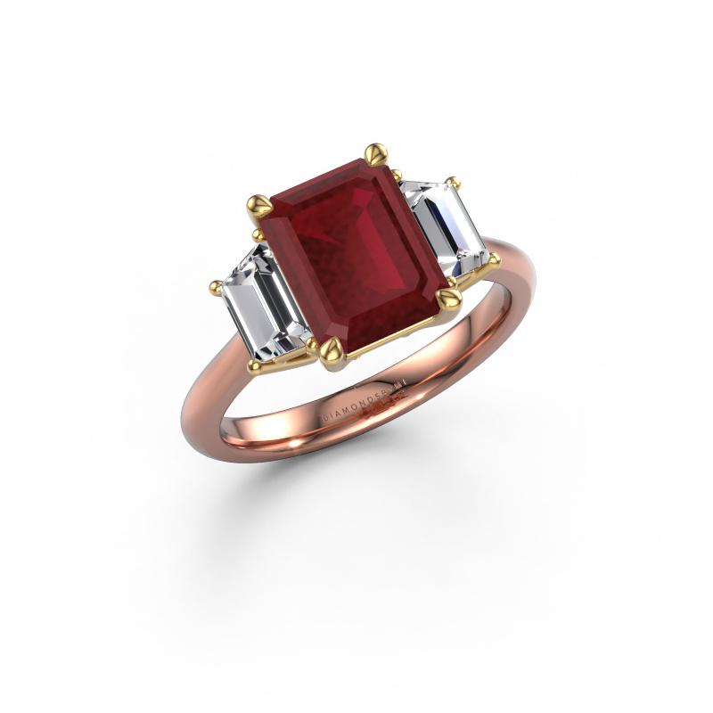 Afbeelding van Verlovingsring Maggie EME 585 rosé goud Robijn 9x7 mm