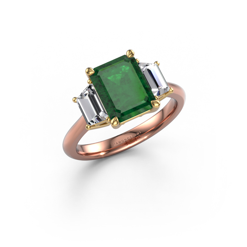 Afbeelding van Verlovingsring Maggie EME 585 rosé goud Smaragd 9x7 mm