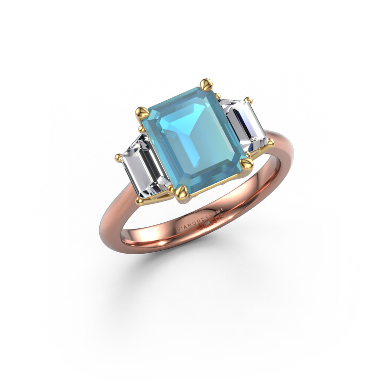 Afbeelding van Verlovingsring Maggie EME 585 rosé goud Blauw topaas 9x7 mm