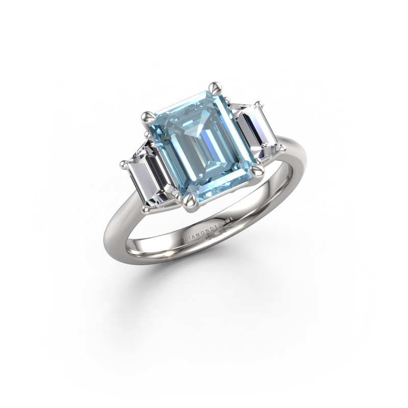 Image de Bague de fiançailles Maggie EME 950 platine Diamant synthétique bleu 9x7 mm