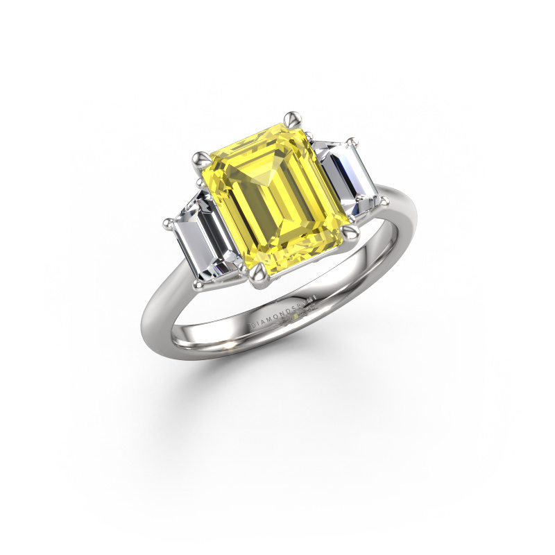 Image de Bague de fiançailles Maggie EME 950 platine Diamants synthétiques jaune 9x7 mm