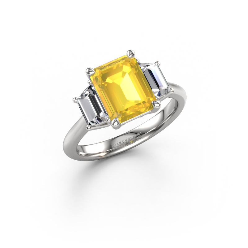 Image de Bague de fiançailles Maggie EME 950 platine Saphir jaune 9x7 mm