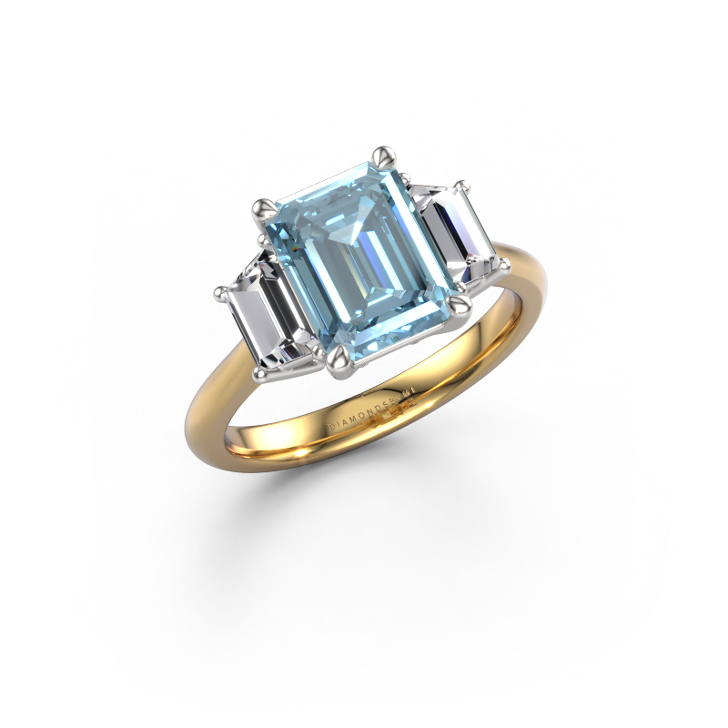 Image de Bague de fiançailles Maggie EME 585 or jaune Diamant synthétique bleu 9x7 mm