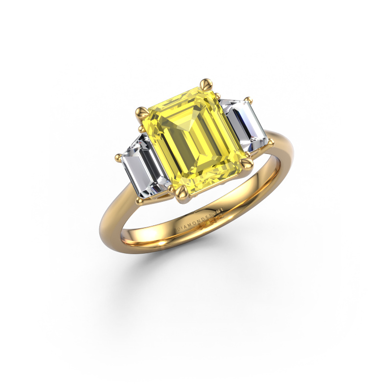 Image of Engagement ring Maggie EME 585 gold Yellow lab grown diamond 9x7 mm