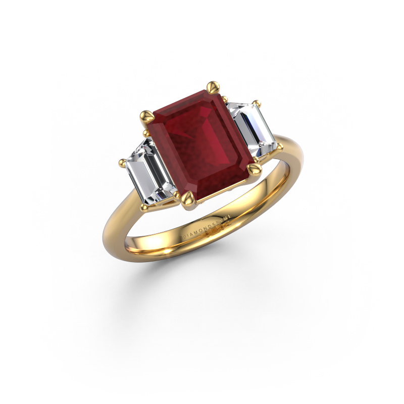 Afbeelding van Verlovingsring Maggie EME 585 goud Robijn 9x7 mm