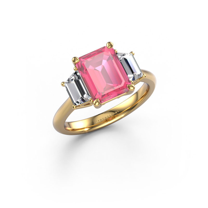 Afbeelding van Verlovingsring Maggie EME 585 goud Roze saffier 9x7 mm