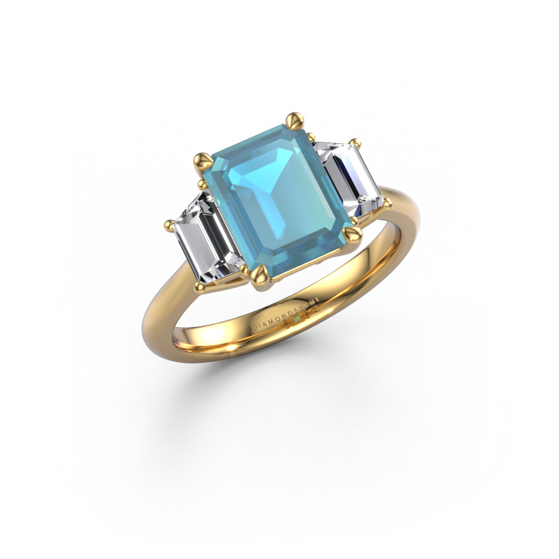 Image de Bague de fiançailles Maggie EME 585 or jaune Topaze bleue 9x7 mm