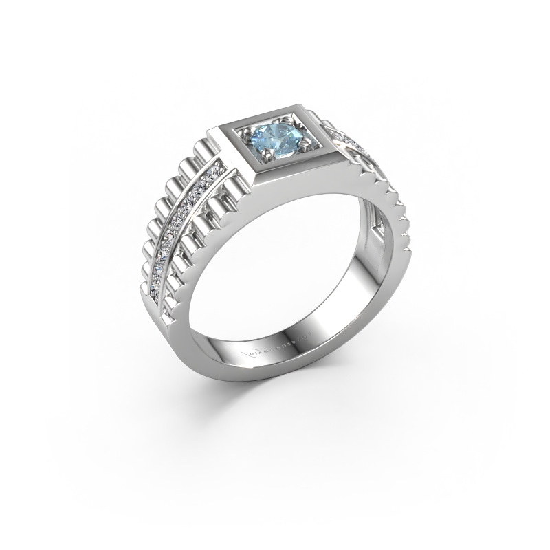 Image of Men's ring Maikel 585 white gold Blue lab grown diamond 4.2 mm