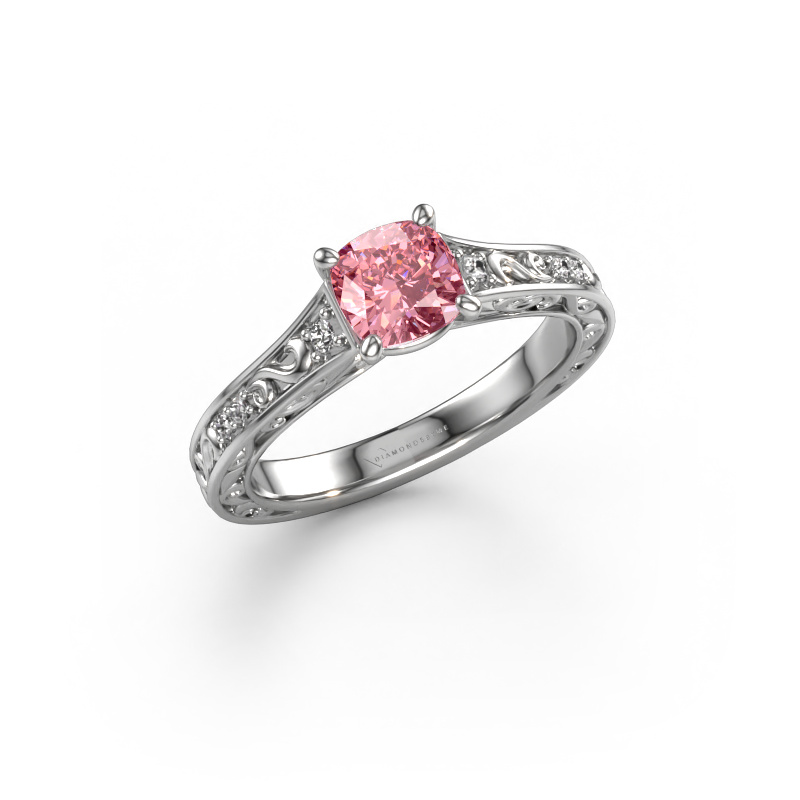 Image de Bague de fiançailles Mallory cus 950 platine Diamant synthétique roze 5.5 mm