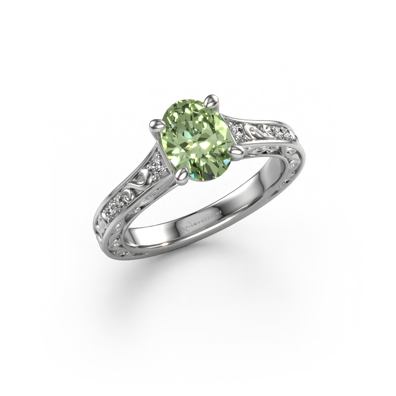 Image de Bague de fiançailles Mallory ovl 585 or blanc Diamants synthétiques vert 8x6 mm