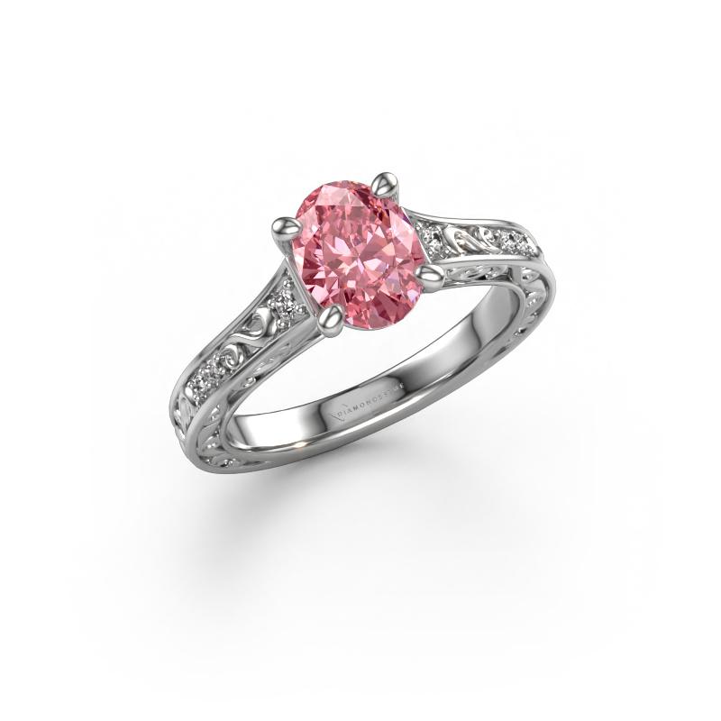 Image of Engagement ring Mallory ovl 950 platinum Pink lab grown diamond 8x6 mm