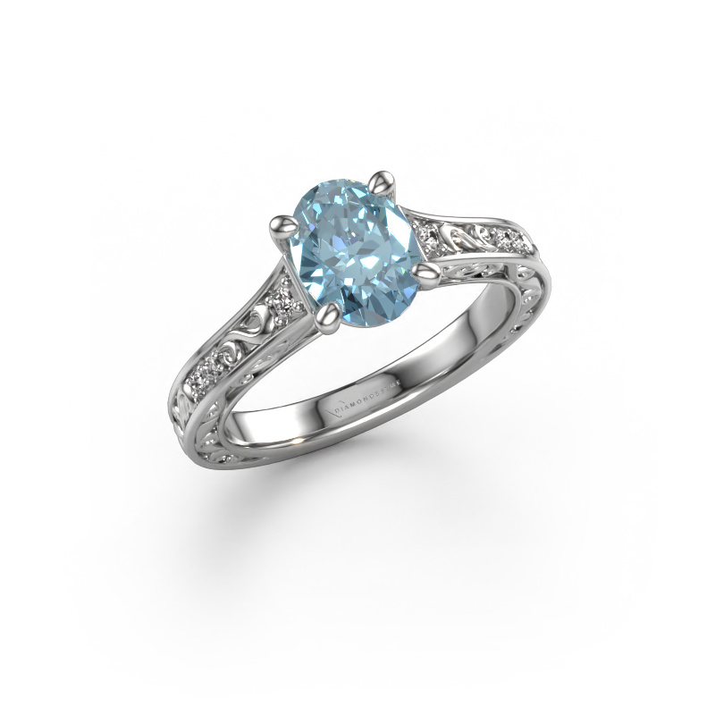 Image of Engagement ring Mallory ovl 585 white gold Blue lab grown diamond 8x6 mm