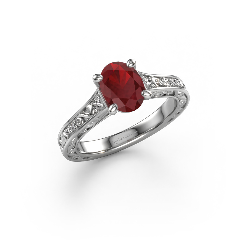 Image of Engagement ring Mallory ovl 585 white gold Ruby 8x6 mm