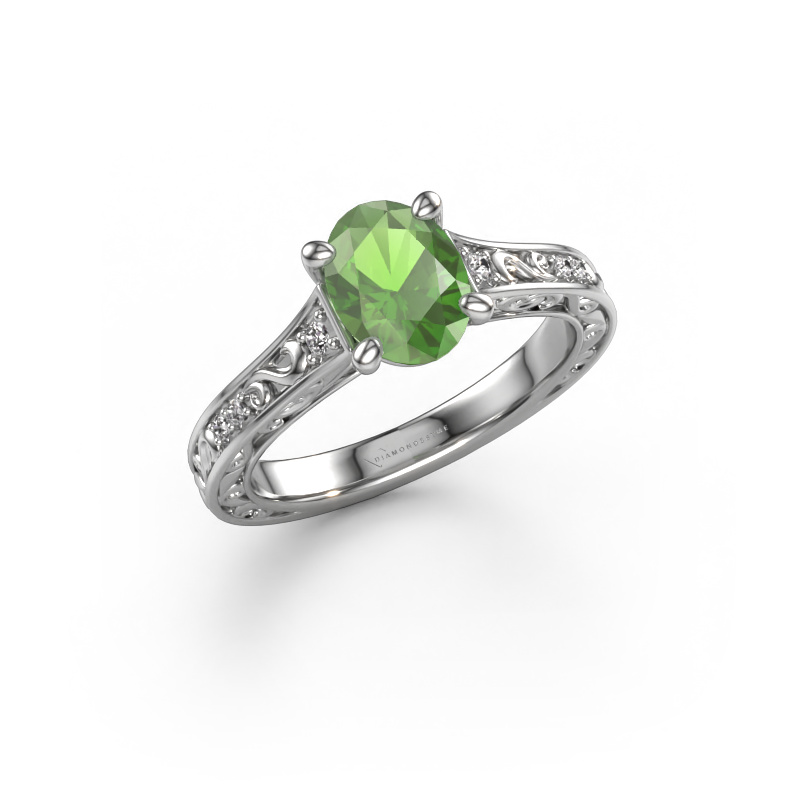 Image de Bague de fiançailles Mallory ovl 585 or blanc Vert tourmaline 8x6 mm