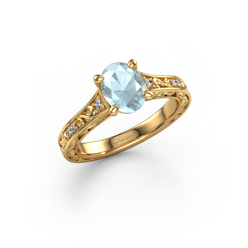 Image of Engagement ring Mallory ovl 585 gold Aquamarine 8x6 mm