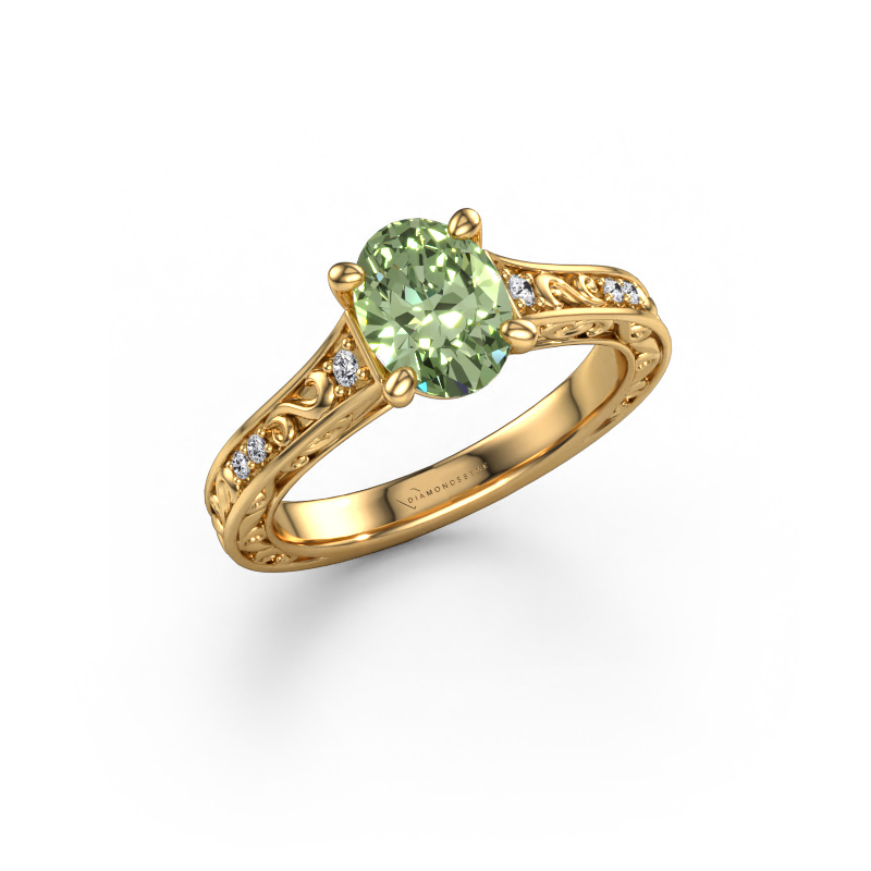 Image of Engagement ring Mallory OVL 585 gold Green lab grown diamond 8x6 mm