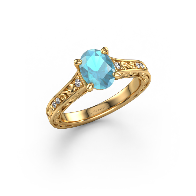 Bild von Verlobungsring Mallory ovl 585 Gold Blau Topas 8x6 mm