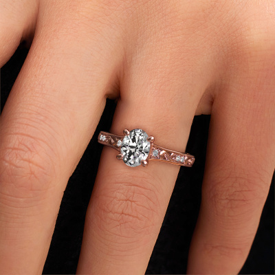 Pave solitaire styleex2 plural engagement ring Mallory ovl rose gold zirconia 8x6 mm 30
