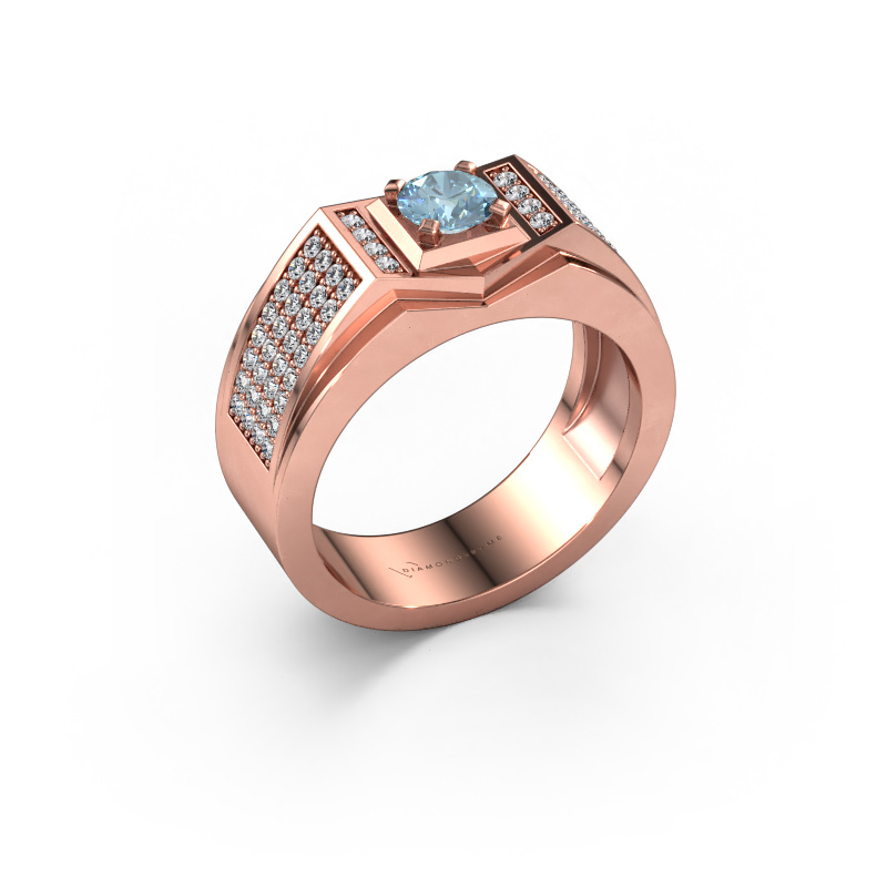 Image de Bague pour homme Marcel 585 or rose Diamant synthétique bleu 5 mm