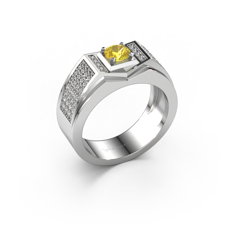Image of Men's ring Marcel 585 white gold Yellow sapphire 5 mm