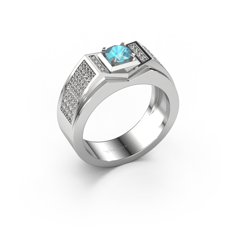 Image de Bague pour homme Marcel 585 or blanc Topaze bleue 5 mm