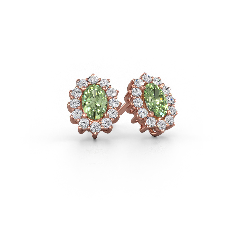 Image of Earrings Margien 585 rose gold Green lab grown diamond 6x4 mm