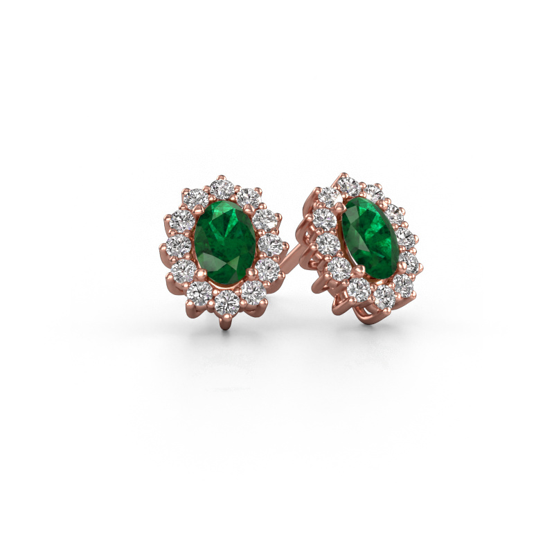 Image of Earrings Margien 585 rose gold Emerald 6x4 mm