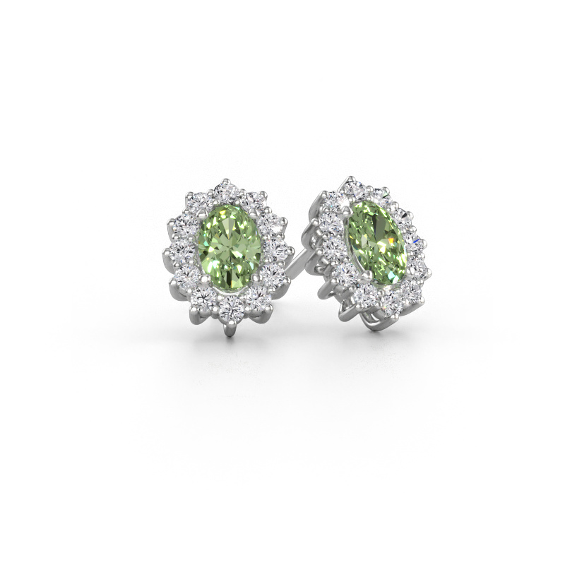 Image of Earrings Margien 950 platinum Green lab grown diamond 6x4 mm