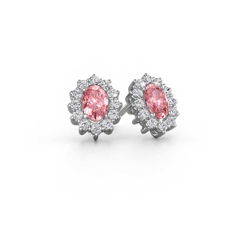 Image de Boucles d'oreilles Margien 585 or blanc Diamant synthétique roze 6x4 mm