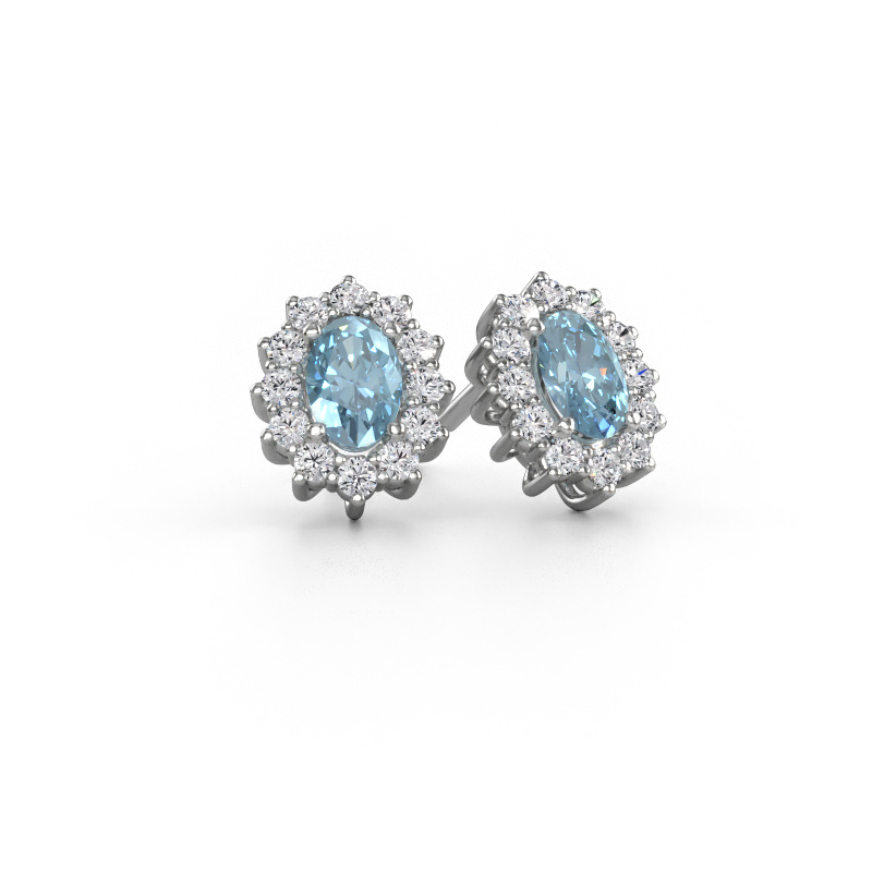 Image of Earrings Margien 585 white gold Blue lab grown diamond 6x4 mm