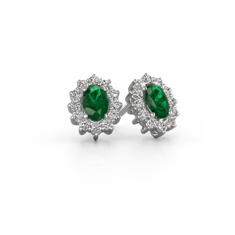 Image of Earrings Margien 585 white gold Emerald 6x4 mm