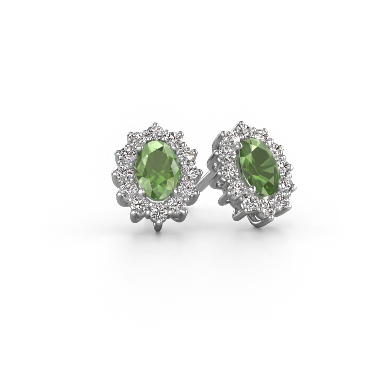 Image of Earrings Margien 585 white gold Tourmaline green 6x4 mm