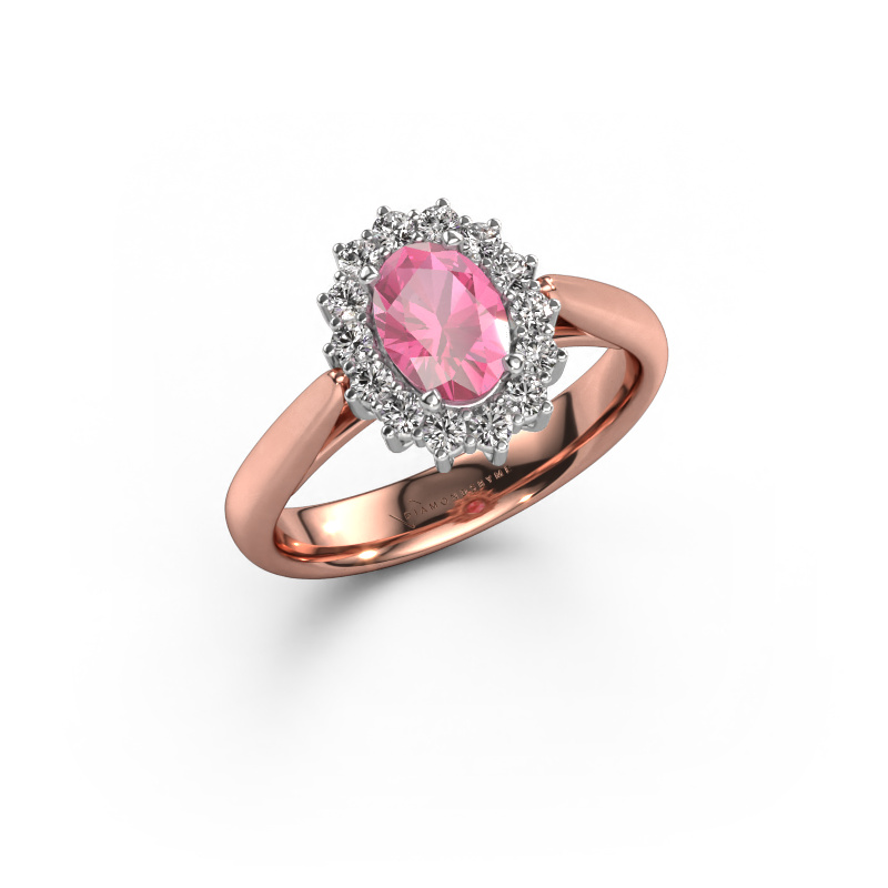 Afbeelding van Verlovingsring Margien 1 585 rosé goud Roze saffier 7x5 mm