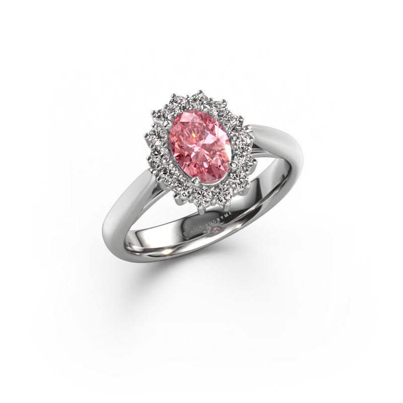 Image of Engagement ring Margien 1 585 white gold Pink lab grown diamond 7x5 mm