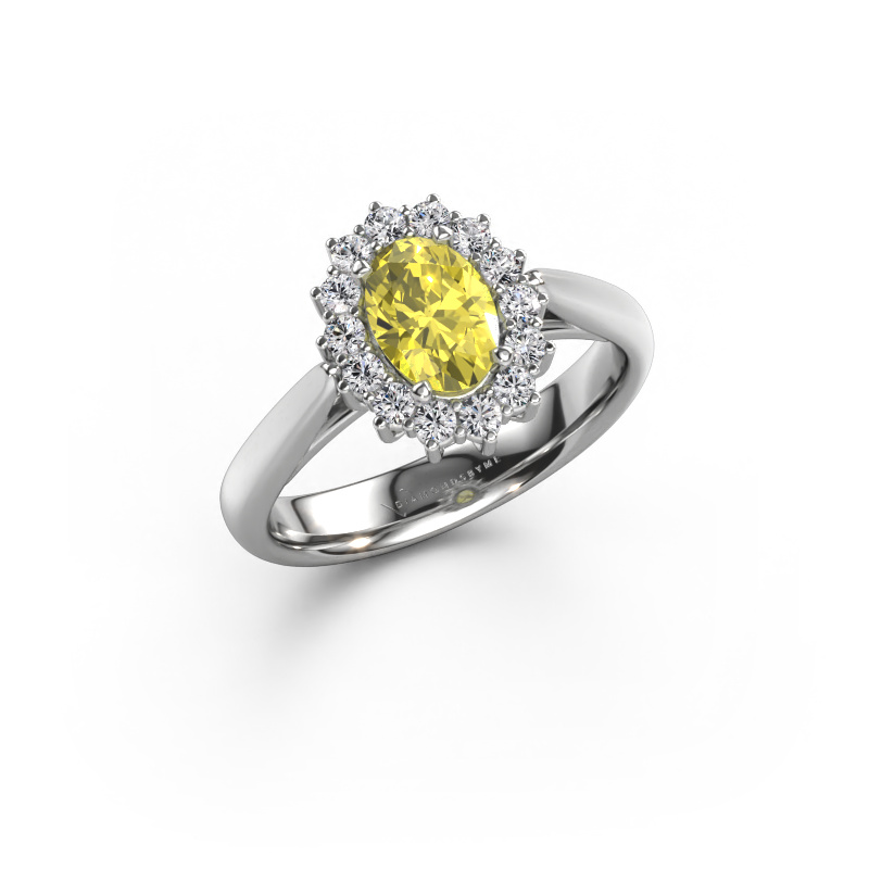 Image of Engagement ring Margien 1 585 white gold Yellow lab grown diamond 7x5 mm