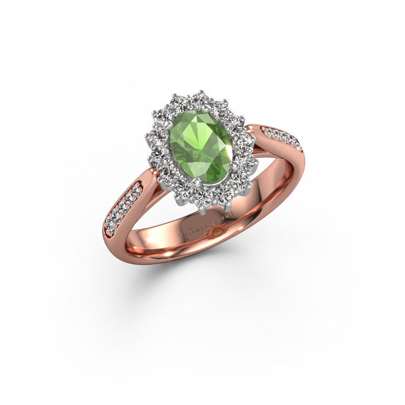 Image of Engagement ring Margien 2 585 rose gold Tourmaline green 7x5 mm
