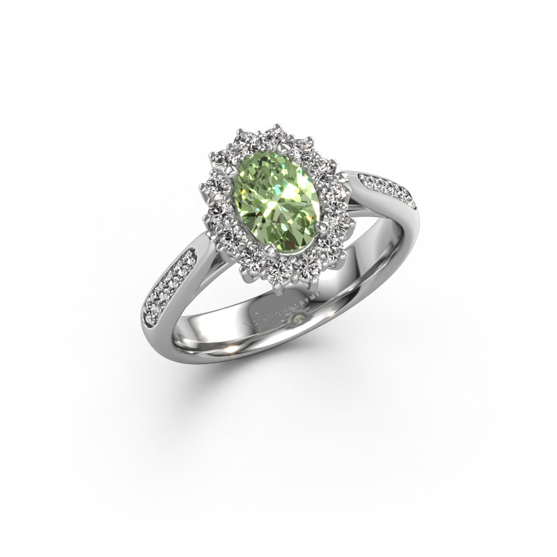 Image of Engagement ring Margien 2 585 white gold Green lab grown diamond 7x5 mm