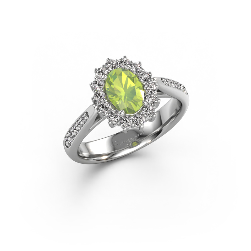 Image of Engagement ring Margien 2 585 white gold Peridot 7x5 mm