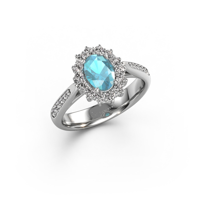 Image of Engagement ring Margien 2 585 white gold Blue topaz 7x5 mm