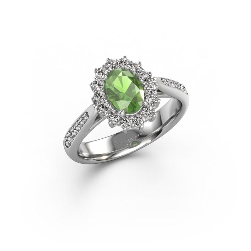 Image of Engagement ring Margien 2 585 white gold Tourmaline green 7x5 mm