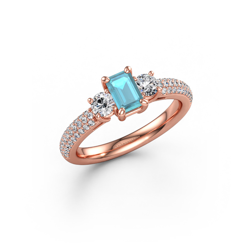 Immagine di Anello di fidanzamento Marielle EME 585 oro rosa Topazio blu 6x4 mm