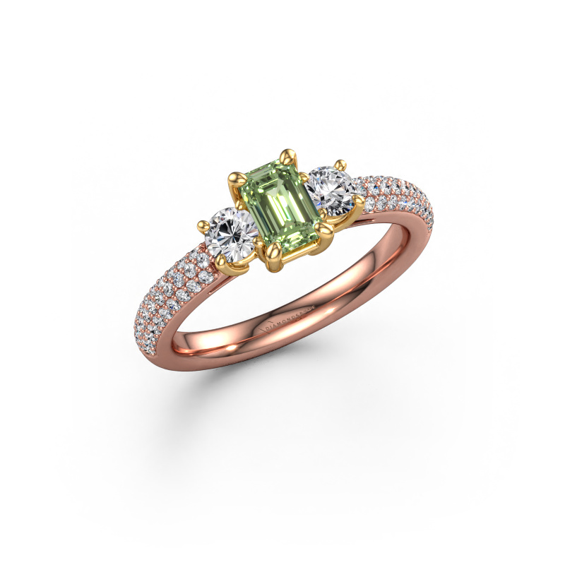 Image de Bague de fiançailles Marielle EME 585 or rose Diamants synthétiques vert 6x4 mm