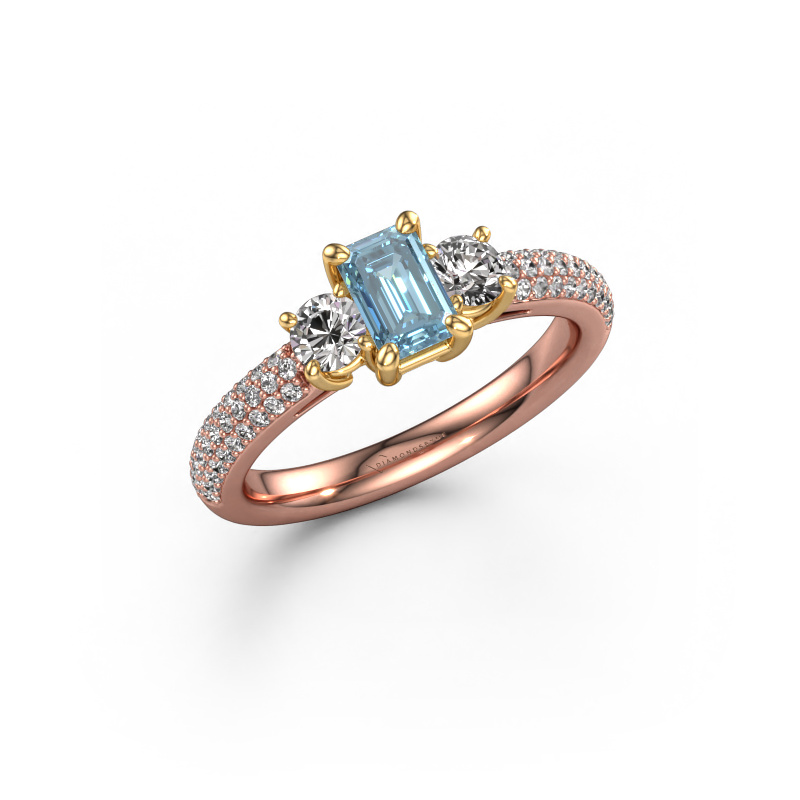 Image de Bague de fiançailles Marielle EME 585 or rose Diamant synthétique bleu 6x4 mm
