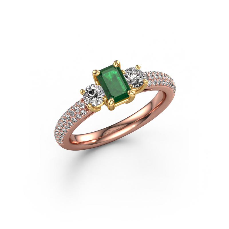 Image of Engagement ring Marielle EME 585 rose gold Emerald 6x4 mm