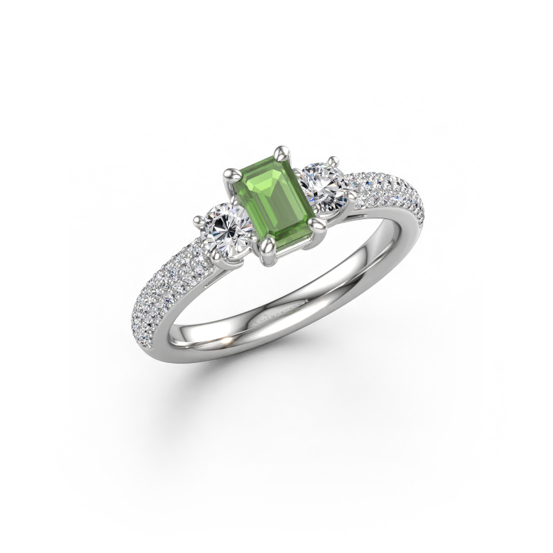 Afbeelding van Verlovingsring Marielle EME 950 platina Toermalijn groen 6x4 mm