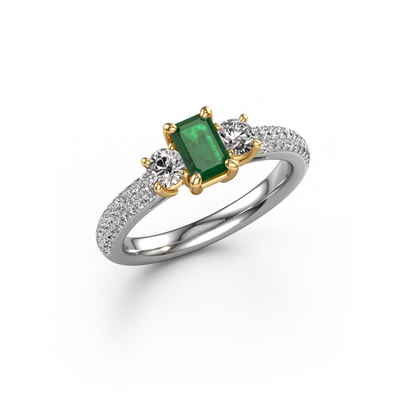 Image of Engagement ring Marielle EME 585 white gold Emerald 6x4 mm